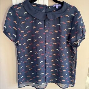 Peter Pan collar Vivienne Tam sheer black Fox print blouse